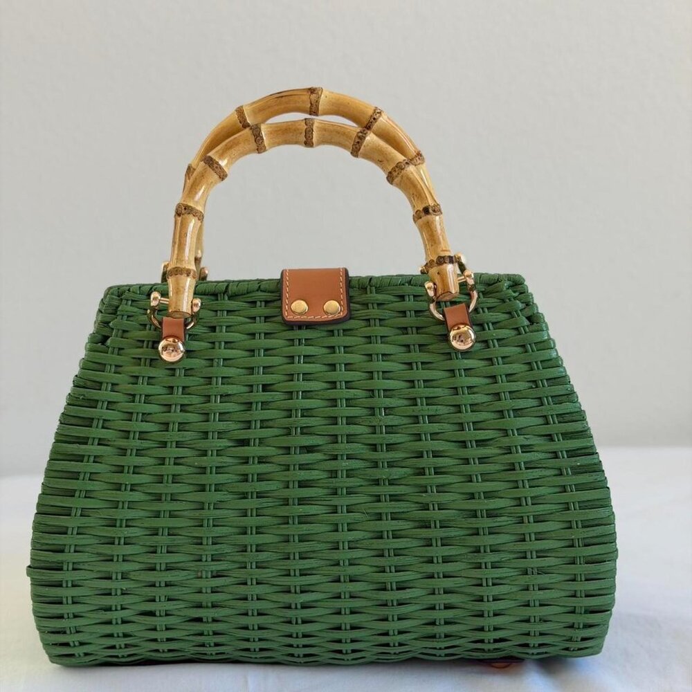 Frances Valentine Rooster Wicker Basket in Green - Picture 12 of 12